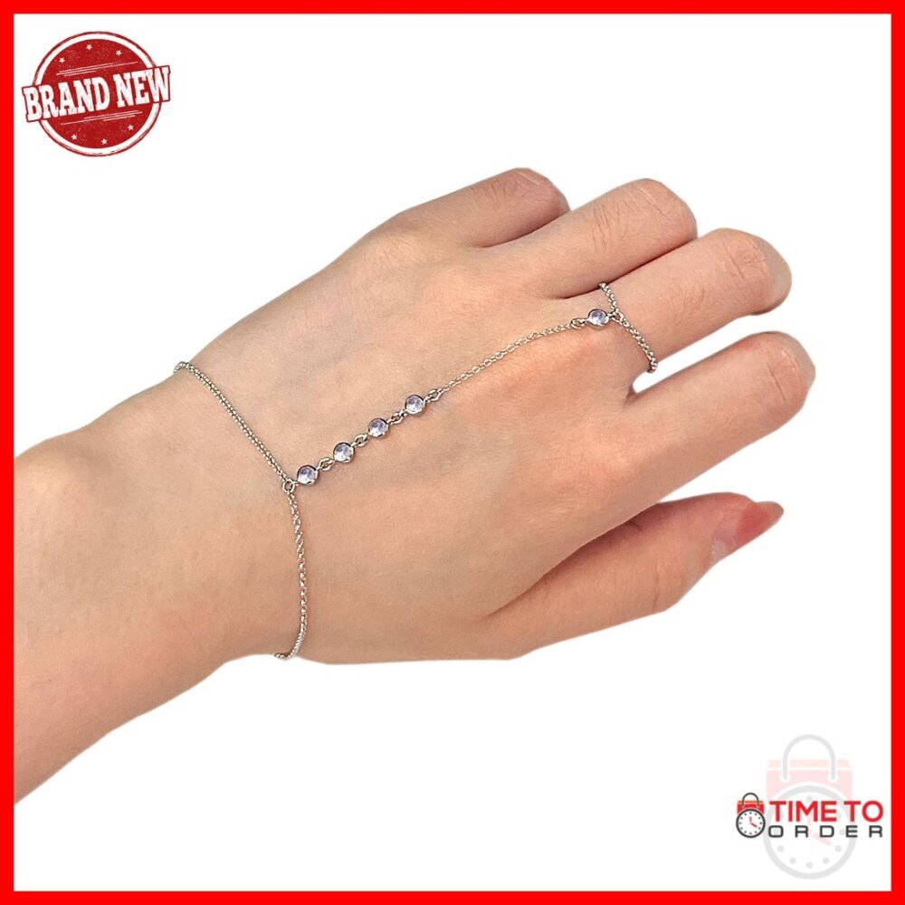 Sterling Silver Adjustable Finger Ring Bracelet Hand Chain Elegant Boho
